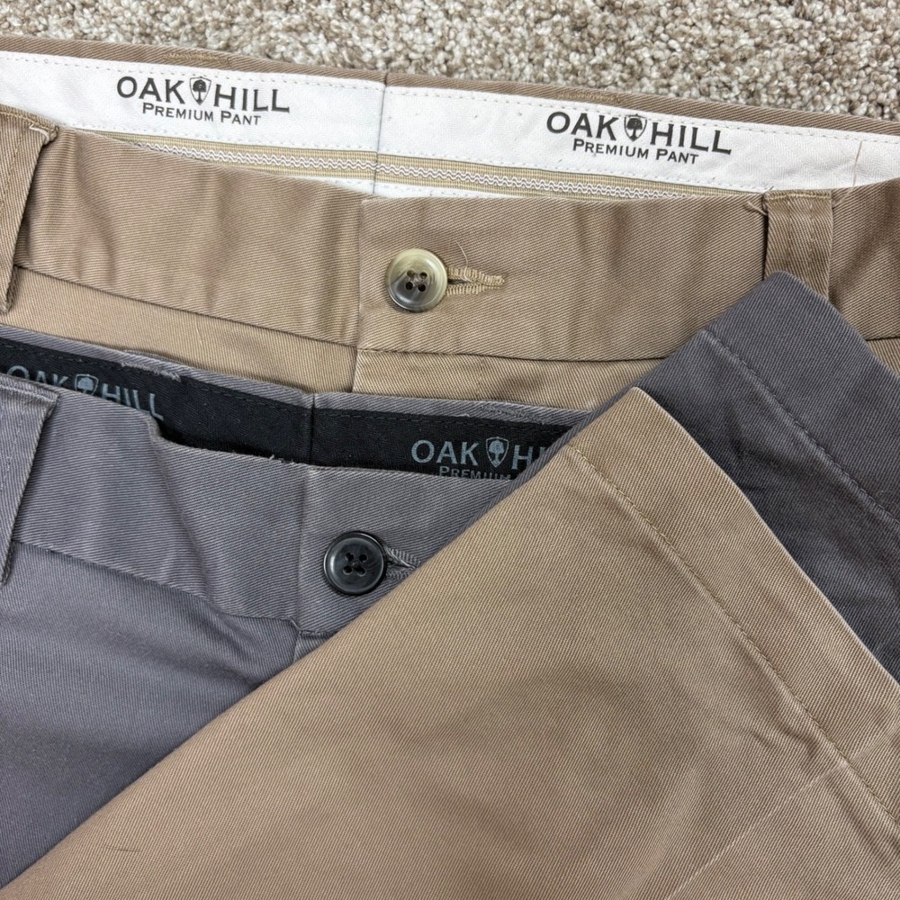 LOT OF 2 Oak Hill Premium Pants Mens 46x30 Grey Khaki Chino Flat Front Straight
